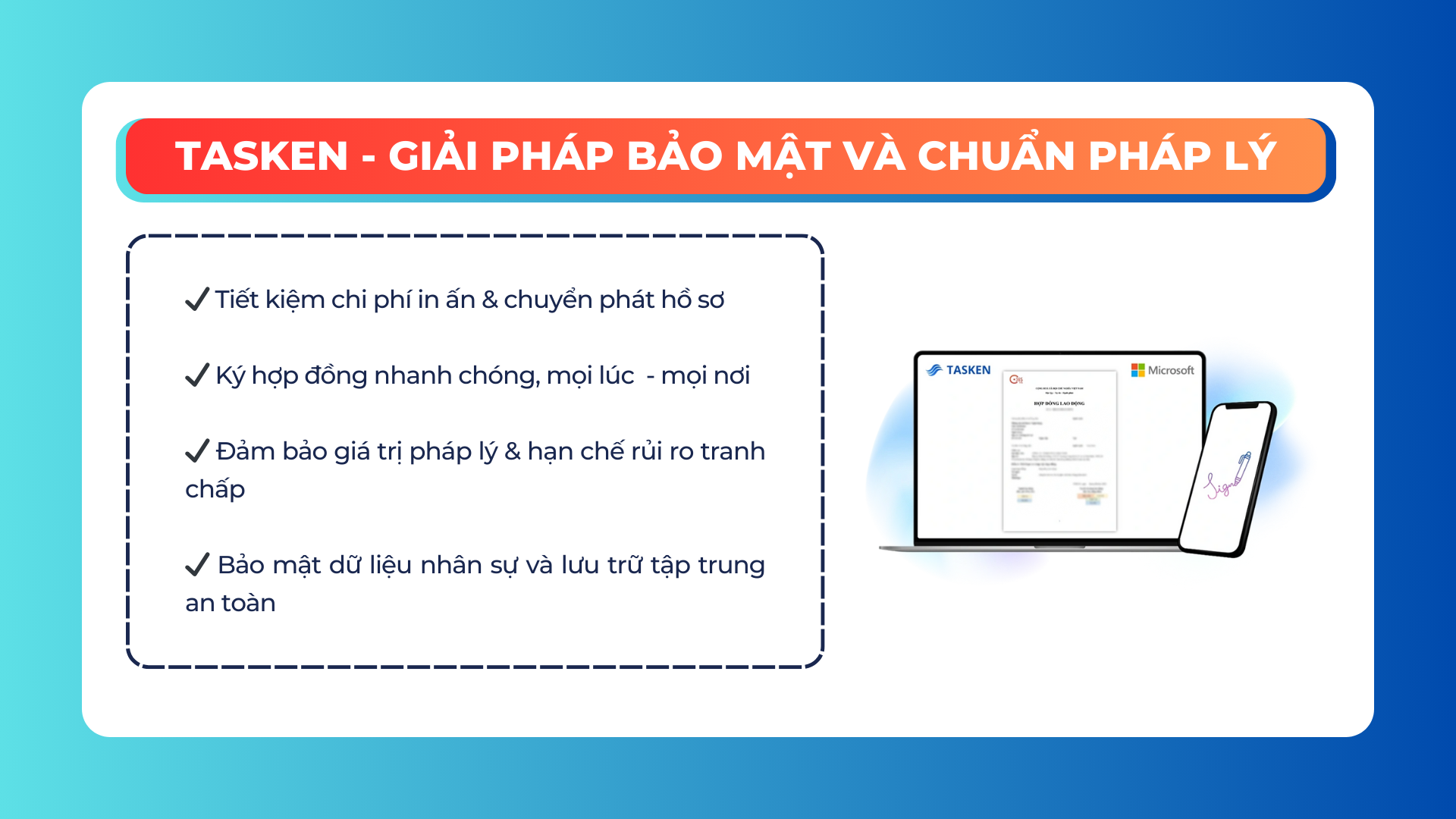 Tasken - Giải pháp quản lý hợp đồng lao động điện tử bảo mật và chuẩn pháp lý.