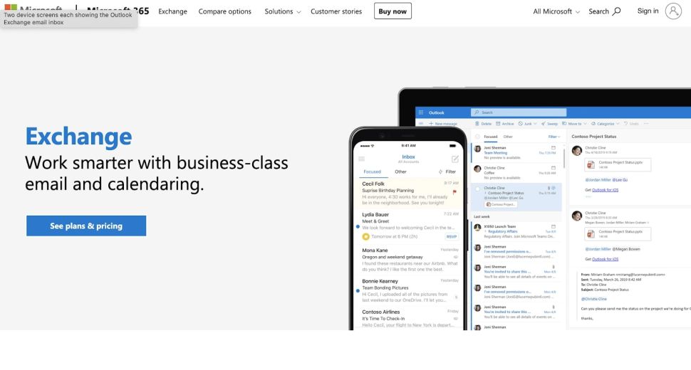 Microsoft Exchange is optimized for business email requirements (Image credit: Microsoft)