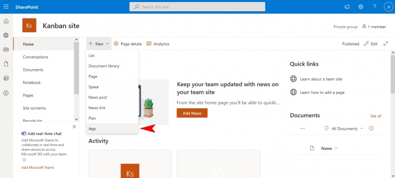 Add the new app to your site