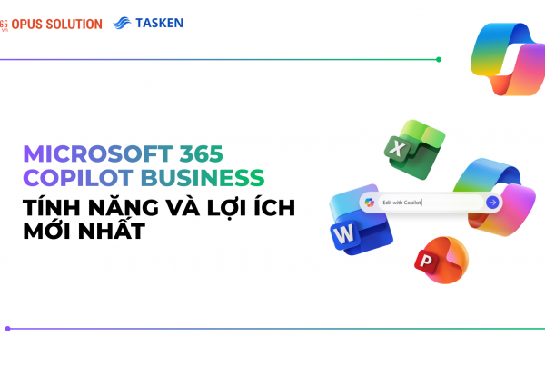 Hình ảnh minh họa Microsoft 365 Copilot Business tích hợp cùng các biểu tượng ứng dụng Word, Excel, PowerPoint.